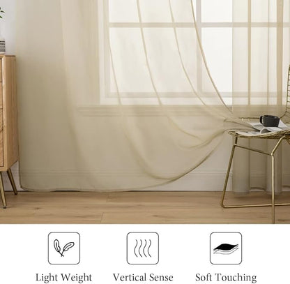 MIULEE Beige Window Sheer Curtains for Bedroom Living Room Solid Elegant Net Drapes 2 Panels Width 38 x Length 45 Inches