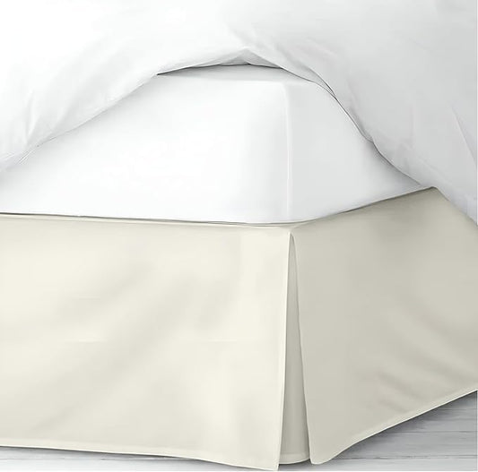 Pleated Bed Skirt Queen Size, 14" Drop with Platform Design for Secure Fit, Split Corners, Wrinkle-Resistant Microfiber for Modern Stylish Look, Tailored Bedding for Hotel Luxury - Ivory