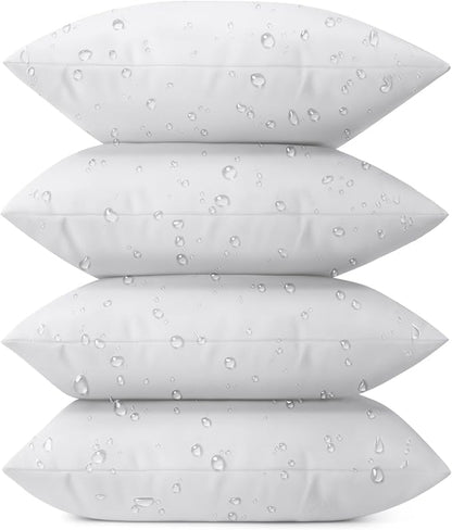 Phantoscope Pack of 4 Premium Outdoor Pillow Inserts, Dual Usage Waterproof Throw Pillows No Cover Needed, Decorative Couch Sham Cushion Stuffer Patio Couch Tent, White 18 x 18 Inches