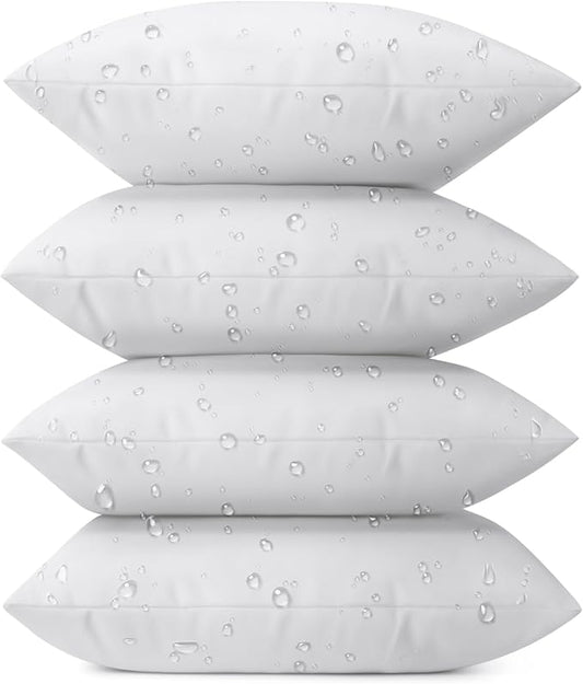 Phantoscope Pack of 4 Premium Outdoor Pillow Inserts, Dual Usage Waterproof Throw Pillows No Cover Needed, Decorative Couch Sham Cushion Stuffer Patio Couch Tent, White 18 x 18 Inches