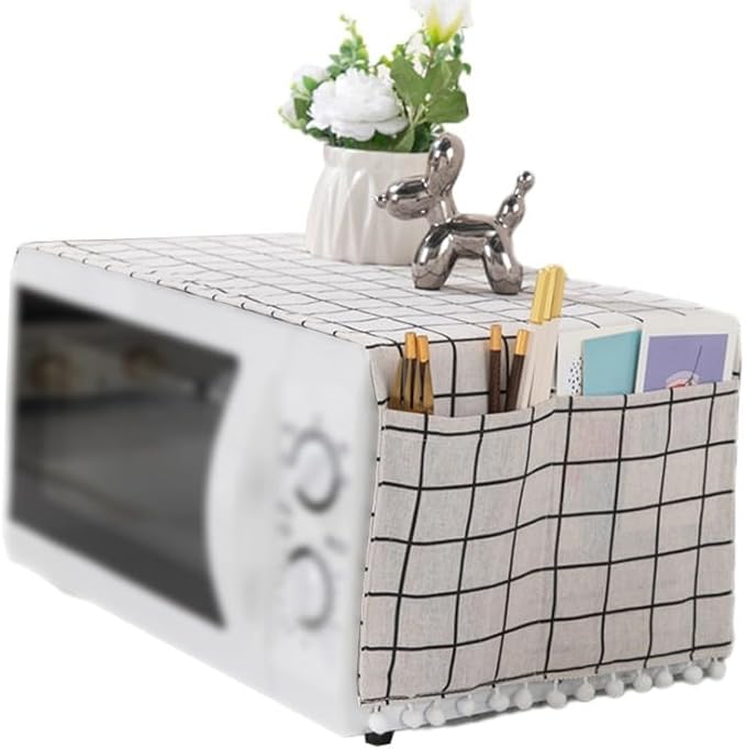 Microwave Oven Cover Dust Oil Proof Cotton Linen Waterproof Fabric Cloth Machine Protector Decorative Kitchen Appliance Cover 30 * 90cm Oven Cover Cloth Dust Cover(white)