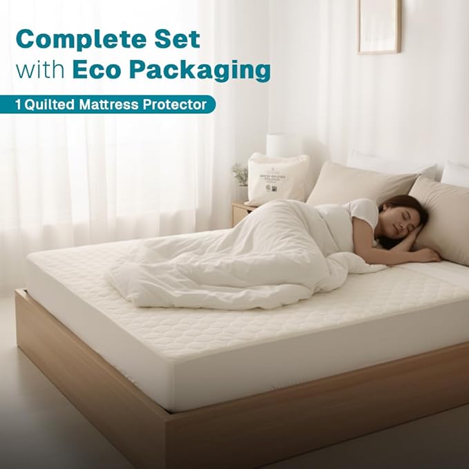 FABDREAMS Organic Quilted Mattress Protector Twin XL Size | Mattress Pad| Mattress Cover| Naturally Breathable | Noiseless| Fits up to 17" Deep Pockets| Temperature Regulating | Ivory