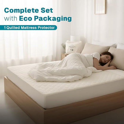 FABDREAMS Organic Quilted Mattress Protector Cal King Size | Mattress Pad| Mattress Cover| Naturally Breathable | Noiseless| Fits up to 17" Deep Pockets| Temperature Regulating | Ivory
