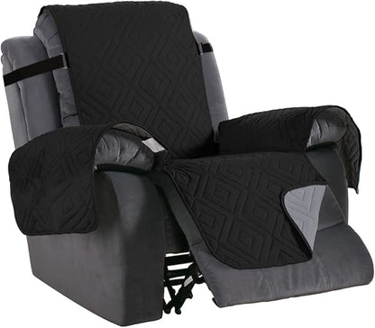 H.VERSAILTEX Reversible Quilted Recliner Covers Water Resistant Furniture Protector for Reclienr Chair with Elastic Straps for Pets Kids Sitting Width Up to 28"(Oversized Recliner, Black/Grey)