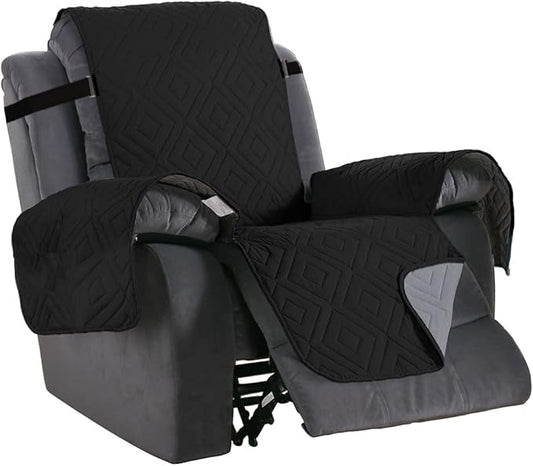 H.VERSAILTEX Reversible Quilted Recliner Covers Water Resistant Furniture Protector for Reclienr Chair with Elastic Straps for Pets Kids Sitting Width Up to 28"(Oversized Recliner, Black/Grey)