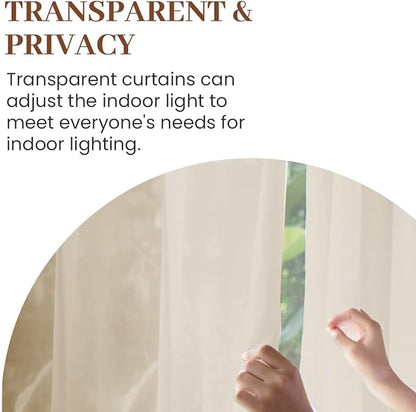 Dreaming Casa Taupe Sheer Curtains 84 Inches Long, Rod Pocket & Back Tab Light Filtering Textured Sheers for Living Room Bedroom, 2 Panels, Each 100" W x 84" L