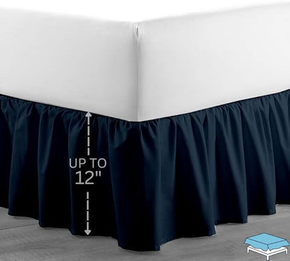 Ruffle Bed Skirt with Split Corners, Microfiber Dust Ruffled for a Perfectly Tailored Bedding Ensemble, Wrinkle and Fade Free, Easy Fit, King Size 12 Inch Drop, Navy Blue