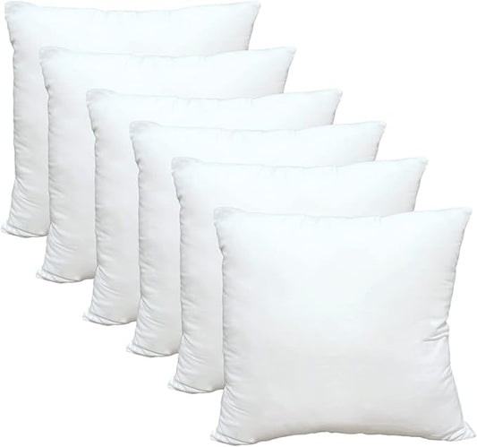 Luxury Throw Pillow Inserts, Pack of 6, 20 x 20 inches Hypoallergenic Ultra Soft White Polyester Microfiber Durable Couch Cushion Fillers