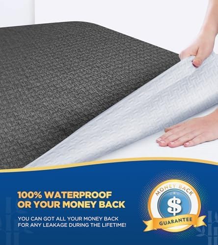 Premium 100% Waterproof Cal King Mattress Protector, Breathable Cooling 3D Air Fabric Mattress Cover, Soft Hypoallergenic Noiseless Bed Cover Machine Washable Vinyl Free, 8-21'' Deep Pocket (Black)