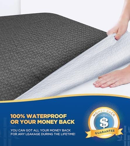 Premium 100% Waterproof Cal King Mattress Protector, Breathable Cooling 3D Air Fabric Mattress Cover, Soft Hypoallergenic Noiseless Bed Cover Machine Washable Vinyl Free, 8-21'' Deep Pocket (Black)