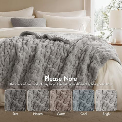 Madison Park Ruched Fur Luxury Throw Premium Soft Cozy Brushed Long Faux Fur For Bed, Couch or Sofa , 50x60" , Grey