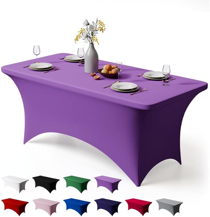 Trlyc 1 Pack 4FT Spandex Table Cloth - 48 x 30 Inch Rectangular Stretch Tablecloth, Wrinkle Resistant Scretch Table Cover for Wedding, Party, Banquet, Picnic, Outdoor Decoration (1Pcs,Purple)