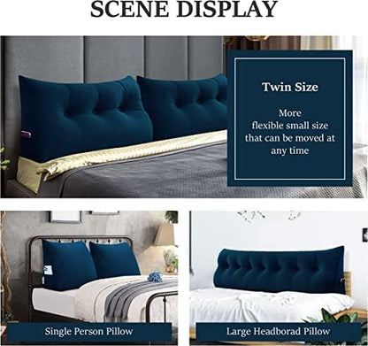 Wedge Headboard Pillow Dorm Room Reading Pillow Back Support for Sitting Up in Bed Bolster Lumbar Cushion Body Positioning Bedrest Velvet 76in Navy Blue King