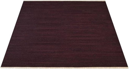Rugsotic Carpets Hand Woven Flat Weave Kilim Wool ECO-Friendly Area Rugs - 6'x6', Square Shape, Plum Color, Solid Plain Design, Low Pile Handmade Area Rugs for Living Room, Bed Room (D00111)