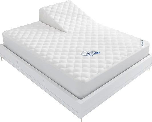 Waterproof Split Top Queen Mattress Pad Protector for Adjustable Bed, 34" Top Split from Head, Noiseless, Soft Padded Matress Protector