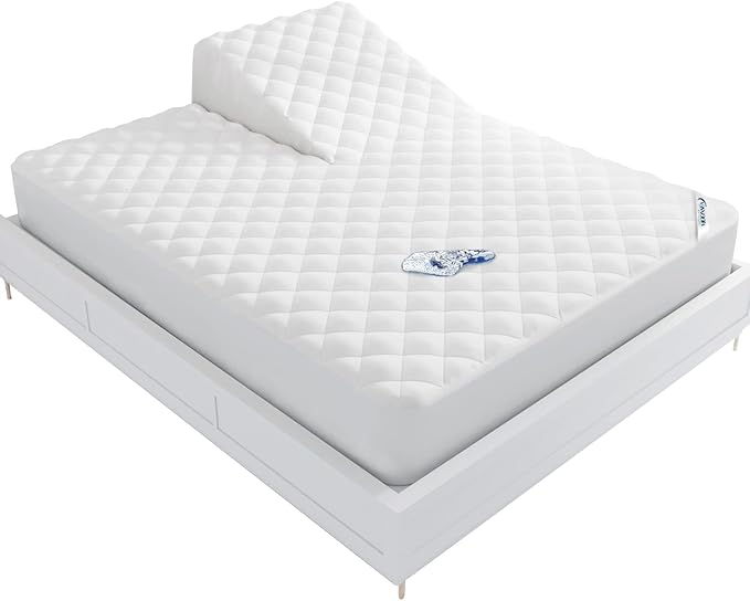 Waterproof Split Top King Mattress Pad Protector for Adjustable Bed, 34" Top Split from Head, Noiseless, Soft Padded Matress Protector