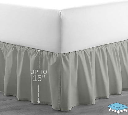 Ruffle Bed Skirt with Split Corners, Microfiber Dust Ruffled for a Perfectly Tailored Bedding Ensemble, Wrinkle and Fade Free, Easy Fit, King Size 15 Inch Drop, Light Grey