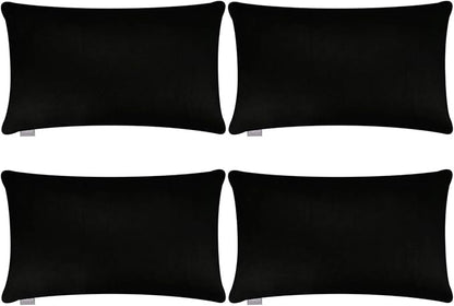 Thmyo 4-Pack 100% Cotton Lumbar Comfortable Solid Decorative Throw Pillow Case Rectangle Cushion Cover Sublimation Blank Pillow Covers Christmas DIY Throw Pillowcases for Sofa(12x20inch/30x50cm,Black)