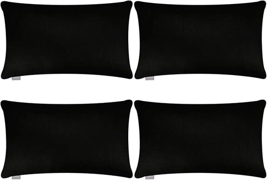Thmyo 4-Pack 100% Cotton Lumbar Comfortable Solid Decorative Throw Pillow Case Rectangle Cushion Cover Sublimation Blank Pillow Covers Christmas DIY Throw Pillowcases for Sofa(12x20inch/30x50cm,Black)