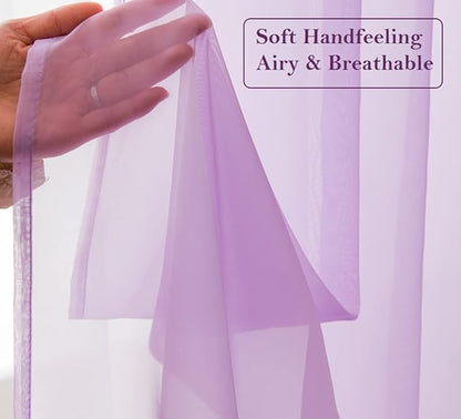 PI Sheer Curtains 63 inches Long with Grommet,Soft Polyester Voile Textured Window Draperies for Dinning Room/Kids Room 2 Panels (W52 X L63, Violet Purple)