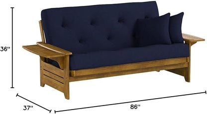 Nirvana Futons Brentwood Tray Arm Futon Sofabed Set - Queen Frame, 8" Navy Blue Mattress, Rich Heritage Finish
