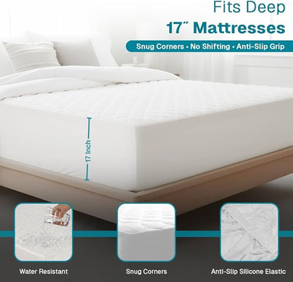FABDREAMS Organic Quilted Mattress Protector | Mattress Pad| Queen Mattress Cover| Naturally Breathable | Noiseless| Fits up to 17" Deep Pocket| Temperature Regulating | Queen | White