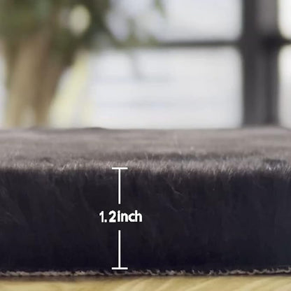 Black Round Rugs 8ft Machine Washable Rabbit Fur Area Rug Large Circle Rugs for Bedroom Faux Sheepskin Rug Cushion Living Room Décor