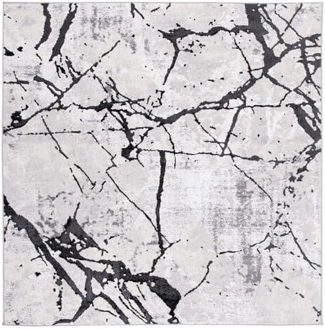 SAFAVIEH Amelia Collection Area Rug - 5' Square, Grey & Black, Modern Abstract Design, Non-Shedding & Easy Care, Ideal for High Traffic Areas in Living Room, Bedroom (ALA293K)