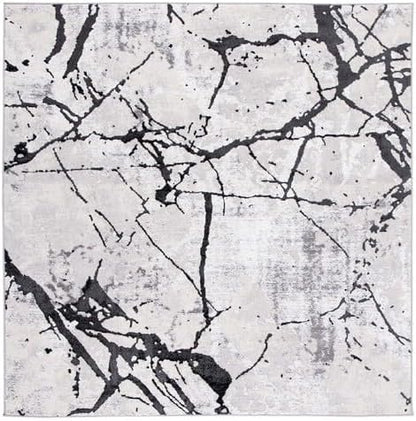 SAFAVIEH Amelia Collection Area Rug - 5' Square, Grey & Black, Modern Abstract Design, Non-Shedding & Easy Care, Ideal for High Traffic Areas in Living Room, Bedroom (ALA293K)