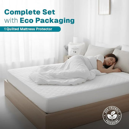 FABDREAMS Organic Quilted Mattress Protector Twin Size | Mattress Pad| Mattress Cover| Naturally Breathable | Noiseless| Fits up to 17" Deep Pockets| Temperature Regulating | Twin | White