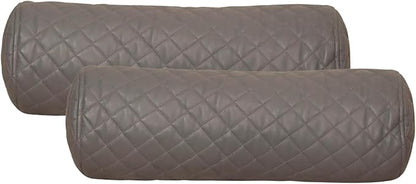 Neck Roll Pillow Cushion Cover, 16x7 Inch Full Moon Round Bolster Pillow Case, Cylinder Soft Lambskin Leather Pillowcase for Head, Spine & Neck Support During Sleep - Quilted Grey Pack of 2