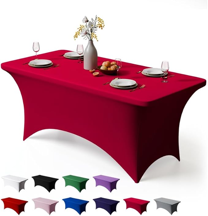 Trlyc 1 Pack 4FT Spandex Table Cloth - 48 x 30 Inch Rectangular Stretch Tablecloth, Wrinkle Resistant Scretch Table Cover for Wedding, Party, Banquet, Picnic, Outdoor Decoration (1Pcs,Burgundy)
