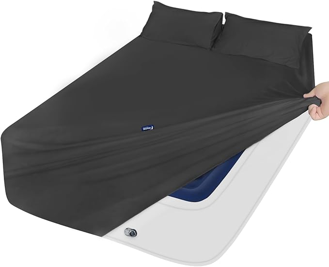 Moonsea Extra Deep Pocket Queen Sheet Sets for Air Mattress - Deep Pocket Sheets Queen Size Sets - Sheets with Pocket on Side - Easily Fits Extra Deep 16 in to 24 in Pillow Top (Black)