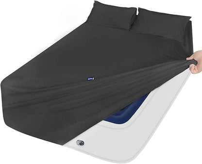 Moonsea Extra Deep Pocket Queen Sheet Sets for Air Mattress - Deep Pocket Sheets Queen Size Sets - Sheets with Pocket on Side - Easily Fits Extra Deep 16 in to 24 in Pillow Top (Black)