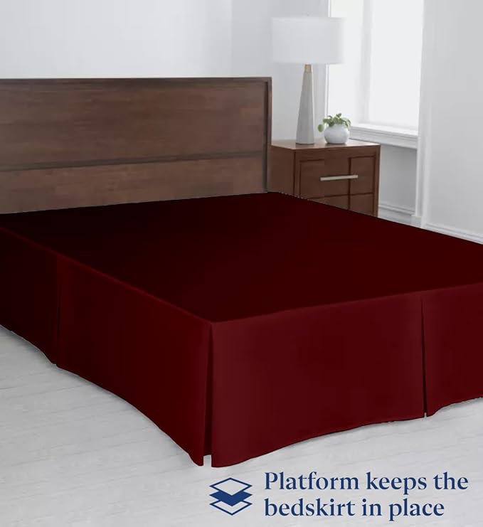 SKY BEDDINGS Luxury Pleated Full Bed Skirt with Split Corners - 14 Inch Tailored Drop - Pleated Dust Ruffle - Wrinkle-Free 100% Microfiber - Easy Fit, Soft & Durable - Burgundy