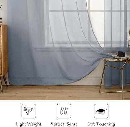 MIULEE 2 Panels Solid Color Sheer Window Curtains Elegant Window Voile Panels/Drapes/Treatment for Bedroom Living Room (54X90 Inches Dark Grey)