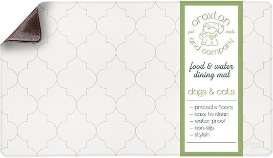 CROXTON & CO. Non-Slip Faux Leather Pet Feeding Mat for Dog Bowls | Large Bowl Mat for Food and Water | Durable, Easy-to-Clean Pet Food Mat for Floors | Size: 16.5"x18"