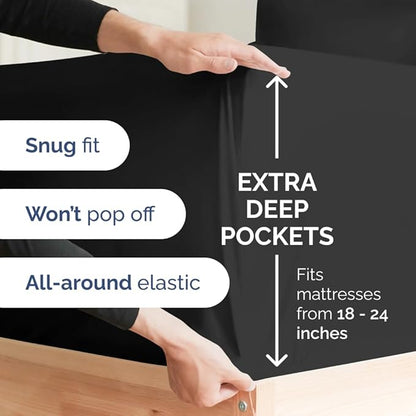 Extra Deep Pocket Full Sheets - 4 Piece Breathable & Cooling Bed Sheets - Hotel Luxury Bed Sheet Set - Soft, Wrinkle Free & Comfy - Easily Fits Extra Deep Mattresses - Deep Pocket Black Sheets Set