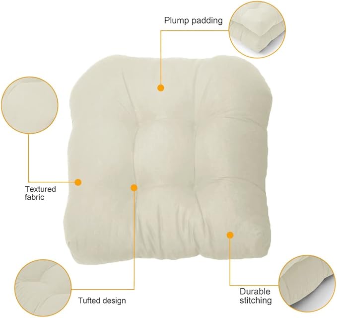 Srutirbo Pack of 2 Outdoor Indoor Tufted Seat Cushions, 18.9" x 18.9" U-Shape Cushions for Wicker Chair Seat,Patio Cushions, Furniture Dinning Chair Pad (Beige)