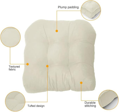 Srutirbo Pack of 2 Outdoor Indoor Tufted Seat Cushions, 18.9" x 18.9" U-Shape Cushions for Wicker Chair Seat,Patio Cushions, Furniture Dinning Chair Pad (Beige)