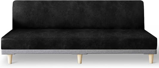 molasofa Leather Like Stretch Futon Slipcover Armless Futon Bed Sofa Cover Furniture Protector with Elastic Bottom, Soft and Washable Futon Cover for Sofa Bed Stay in Place（X Larger，Black）