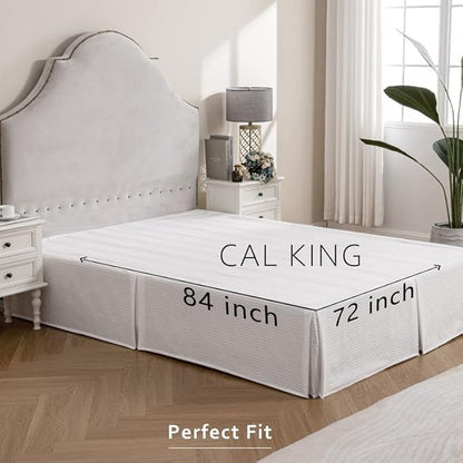 MIYE Pleated Waffle Weave Bed Skirt, Tailored Dust Ruffle 18 Inch Drop Easy Fit, Machine Washable (White,Cal King - 18" Drop)