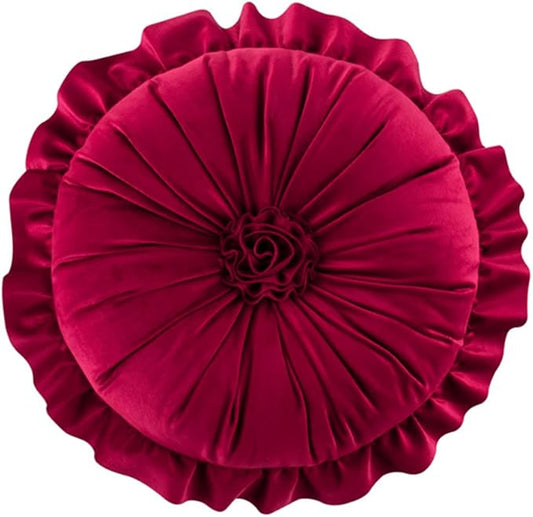 S SSOY Velvet Round Pillow - Ruffle Home Decoration Cushion for Sofa, Chair, Bed, Window, Floor - 13.7in