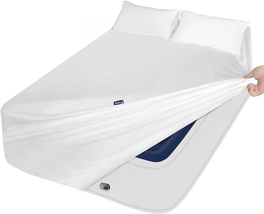 Moonsea Full Size Air Mattress Sheet Set - 3 Pieces Extra Deep Pocket Full Sheet Set 16 to 24 inch - Sheets with Pocket on Side - Easily Fits Extra Deep Pillow Top Air Mattress-White