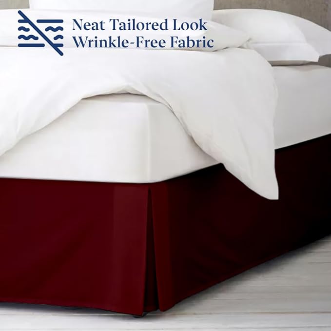SKY BEDDINGS Luxury Pleated Queen Bed Skirt with Split Corners - 14 Inch Tailored Drop - Pleated Dust Ruffle - Wrinkle-Free 100% Microfiber - Easy Fit, Soft & Durable - Burgundy