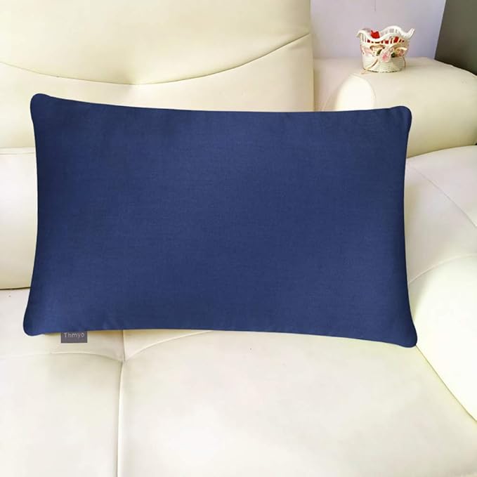 Thmyo 4-Pack 100% Cotton Lumbar Comfortable Solid Decorative Throw Pillow Case Rectangle Cushion Cover Sublimation Blank Pillow Covers Christmas DIY Throw Pillowcase(12x20inch/30x50cm,Midnight Blue)
