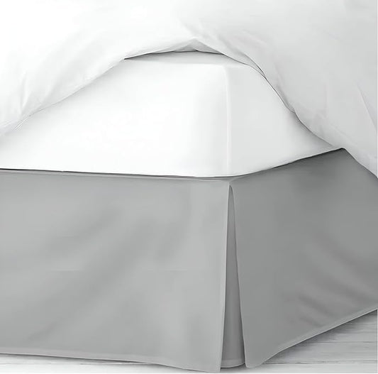 Pleated Bed Skirt King Size, 18" Drop with Platform Design for Secure Fit, Split Corners, Wrinkle-Resistant Microfiber for Modern Stylish Look, Tailored Bedding for Hotel Luxury - Light Grey