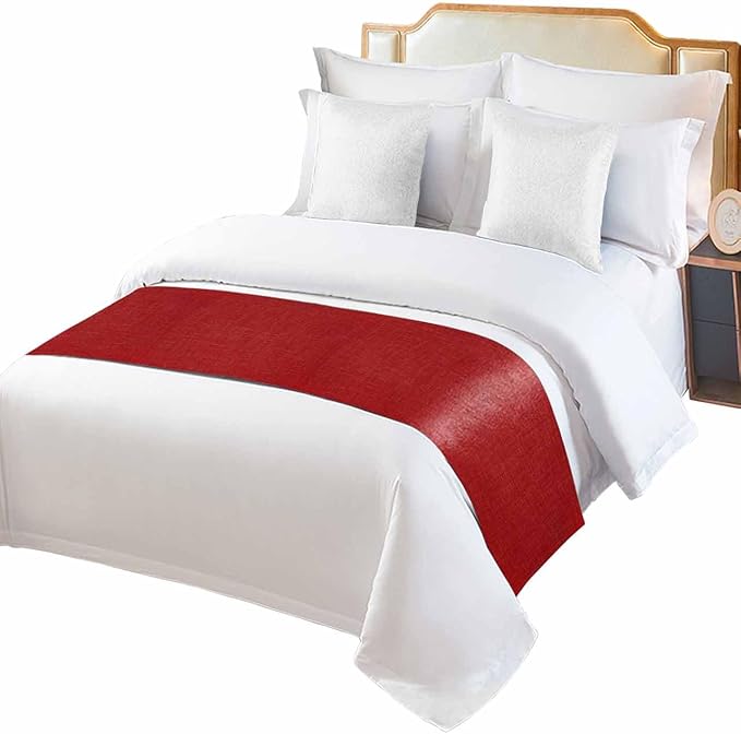 Farmhouse Red Linen Bottom Bed Runners for Bedroom Hotel,Decorative Bedding Scarf Vintage Burlap Christmas Bed End Blanket Bedding Runner Scarves for Twin Size Bed,71x20in