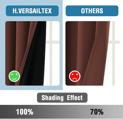 H.VERSAILTEX 100% Blackout Curtains for Bedroom Thermal Insulated Blackout Curtains Heat and Full Light Blocking Curtains for Living Room with Black Liner 2 Panels Set, 42 x 63 Inch, Rust