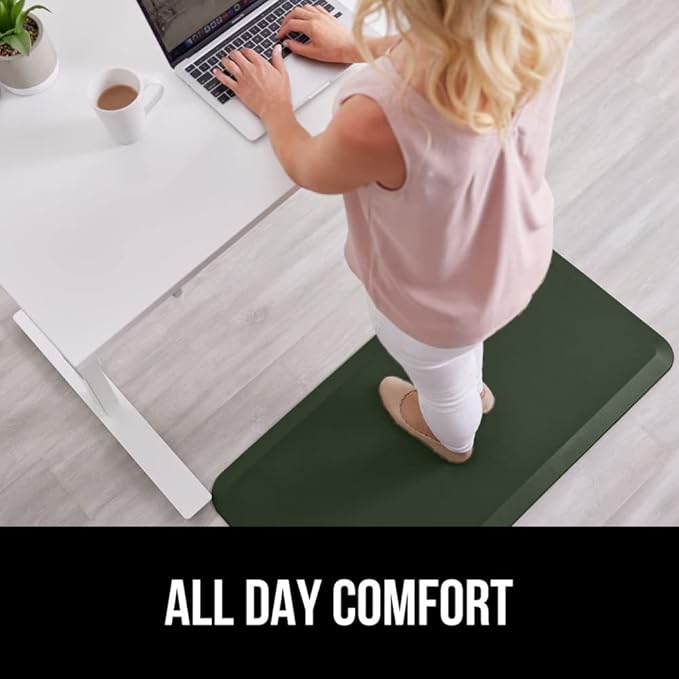 GORILLA GRIP Comfortable Cushioned Kitchen Mats for Floor, 39x20, Waterproof and Stain Resistant Soft Top, 3/4 Inch Thick Ergonomic Standing Desk Anti Fatigue Mat, Foam Supports Feet, Hunter Green